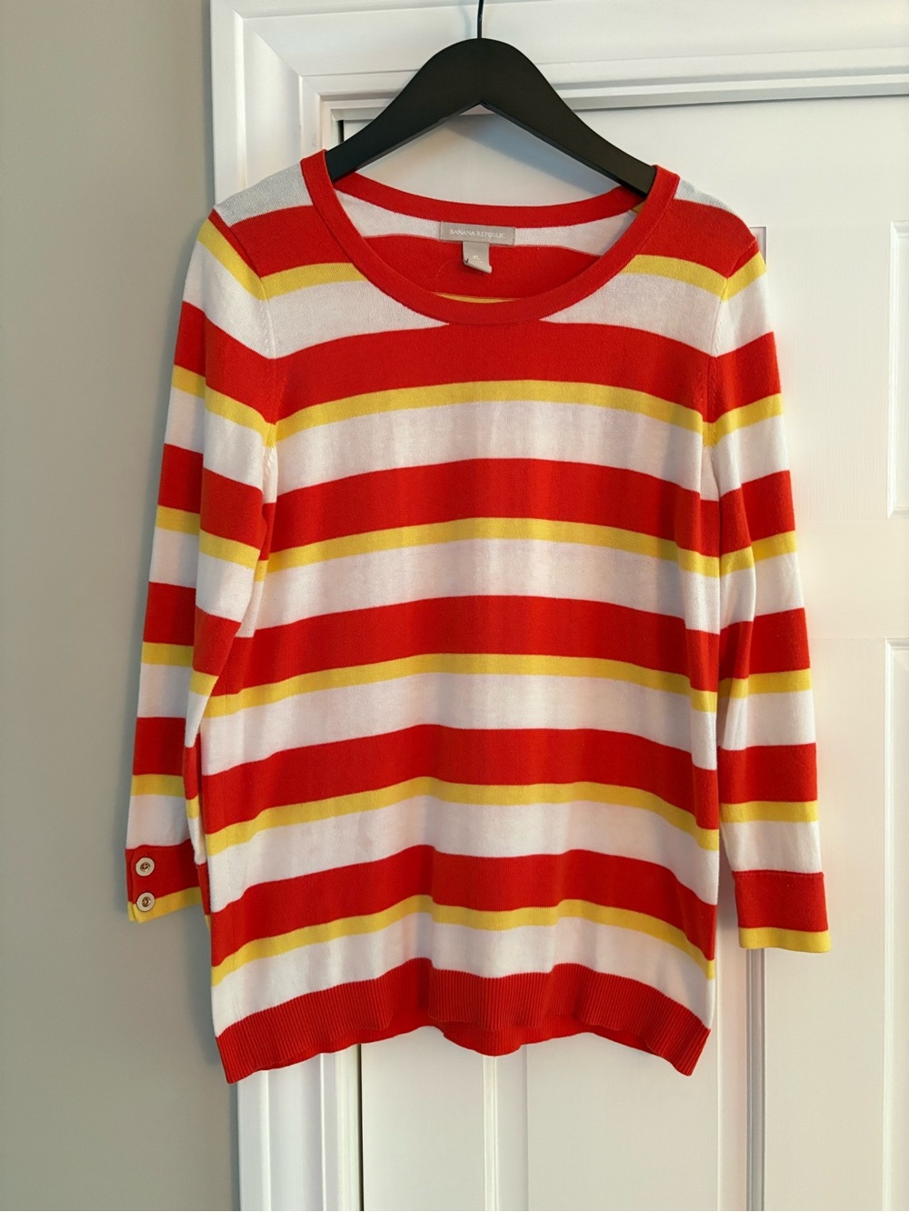 Banana Republic Red, White & Yellow Striped Crewneck Sweater